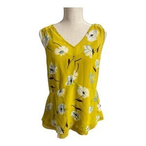 Cabi Simone Yellow Floral Sleeves Blouse Size S Ruffle Lined Semi-Sheer Summer